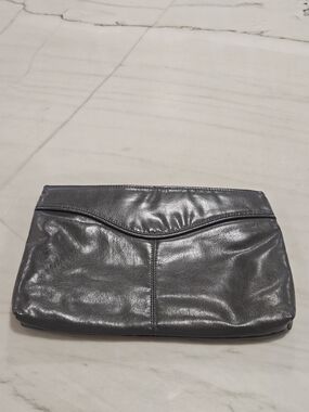 Charisma Metallic Charcoal Leather Clutch